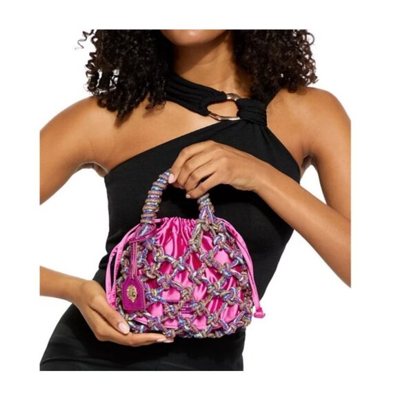 KURT KEIGER London Macrame crystal net mini bag + Dust bag Pink - Picture 2 of 10